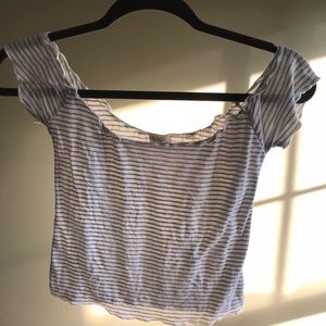 BRANDY MELVILLE Blue/White Striped Cropped Top OS